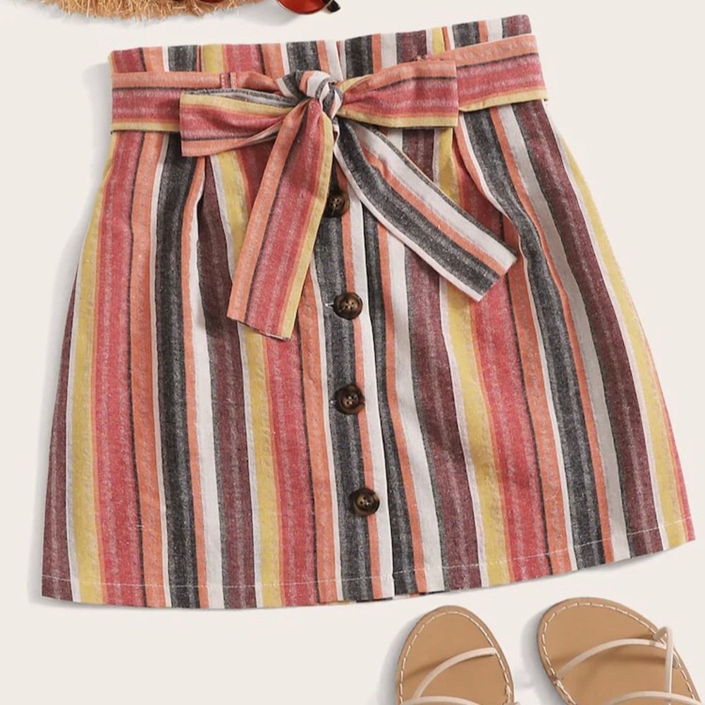 SOLD Striped Button Front Belted Skirt